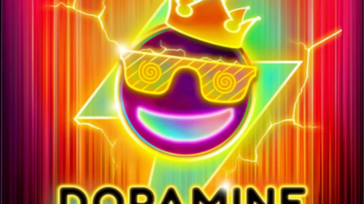 Tampilan visual neon cyberpunk dari slot Dopamine Rush Dice